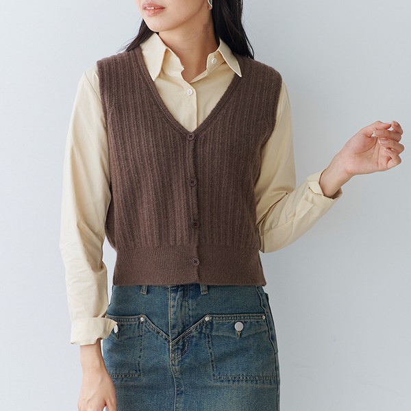 SETアイテム ニットベスト＆デザインシャツセット AW ブラウス アンサンブル 2点 チョッキ2024秋冬 / ファッション レディースアパレル トップス ベスト・ジレの通販は 6,490円