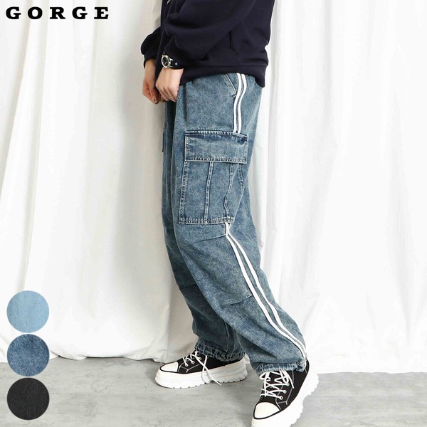 ラインデニムカーゴパンツ / ファッション レディースアパレル ボトムス デニムパンツ フルレングスパンツの通販は