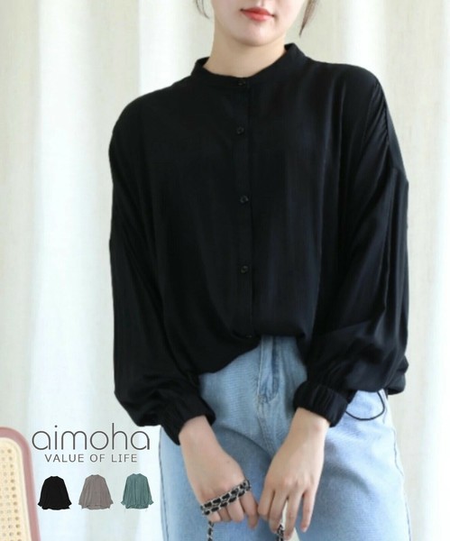 aimoha サテン裾ドローストリング絞りシャツ レディース 長袖 ゆったり トップス かわいい / ファッション レディースアパレル シャツ・ブラウスの通販は
