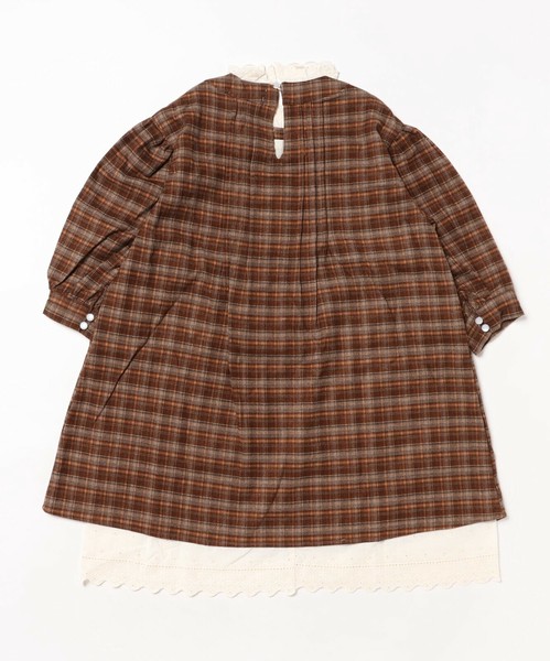 aimoha KIDS チェック柄ワンピース キッズ 長袖 女の子 綿 フリル ワンピース / ファッション ベビー・キッズ ワンピース・ドレスの通販は