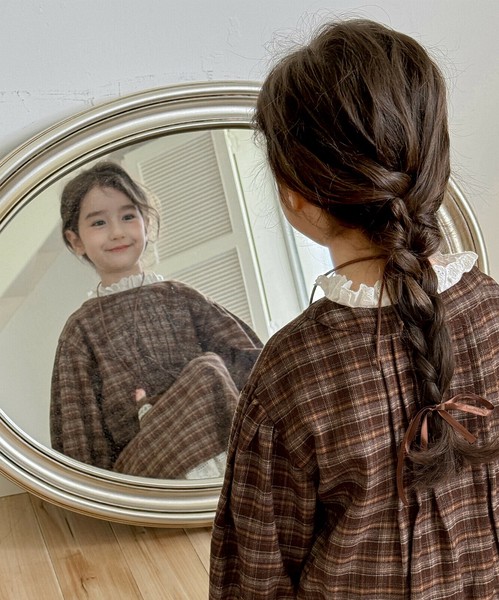 aimoha KIDS チェック柄ワンピース キッズ 長袖 女の子 綿 フリル ワンピース / ファッション ベビー・キッズ ワンピース・ドレスの通販は