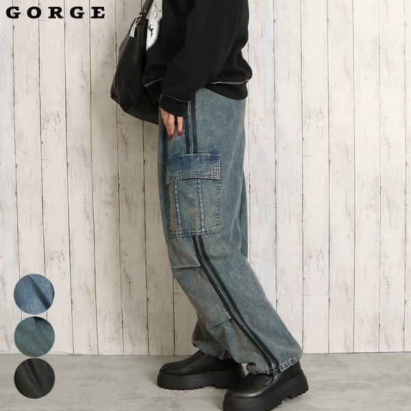 ラインデニムカーゴパンツ / ファッション レディースアパレル ボトムス デニムパンツ フルレングスパンツの通販は 5,010円