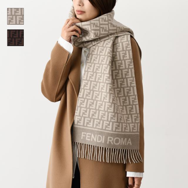 FENDI フェンディ マフラー ストール FXT113AQCW ウール カシミア レディース ユニセックス バーガンディ グレージュ 総柄 秋冬の通販は