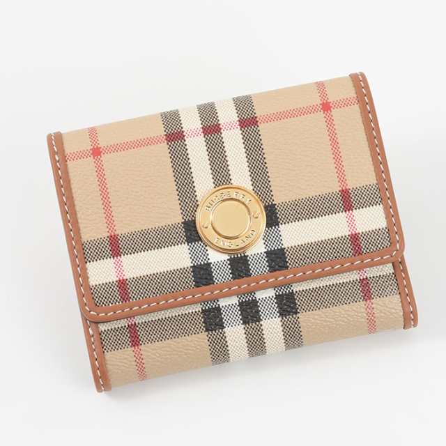 BURBERRY バーバリー 財布 ミニ財布 折りたたみ財布 チェックレザー ウォレット 8070415 レディース ベージュ バーバリーチェック コンパ