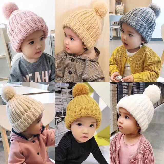 赤ちゃんunisex通気性の暖かい編み物キャップ冬の秋のためのかわいい毛のボールの帽子の通販はau Pay マーケット エビの家