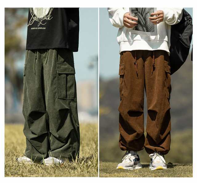 【冬新作】コーデュロイパンツ カーゴパンツ ロングパンツ メンズ 裏起毛 オーバーサイズ ワイドパンツ ガウチョパンツ スウェットパンツ スポーツパンツ ズボン アウトドア ウエストゴム ハイライズ 2タイプ 2way 調整紐 無地 春服 秋服 冬服の通販は
