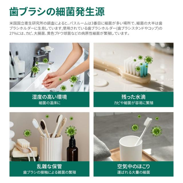 歯ブラシ除菌機 歯ブラシ 除菌 歯ブラシ除菌器 uv UV除菌 除菌ライト 乾燥 壁掛け 歯ブラシホルダー おしゃれ 自動除菌 USB充電 ホワイト (時計機能なし)