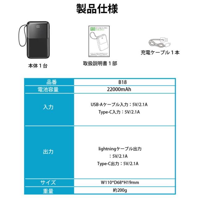 モバイルバッテリー 2.1A急速充電 22000mAh 大容量 小型 軽量 4台同時充電 機内持込可 携帯充電器 LED残量表示 携帯バッテリー PSE認証 SHRATCH 災害 停電対策_17