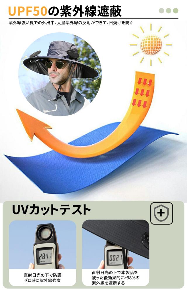 日よけ帽子 扇風機付き メンズ 軽量 ファン付きハット 男女兼用 日焼け防止 扇風機付き帽子 日除け帽子 ファン帽子 uvカット帽子 つば広帽子 サンバイザー 暑さ対策 夏用 おしゃれ 熱中症対策 アウトドア_8