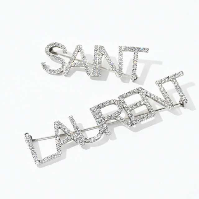 SAINT LAURENT サンローラン ブローチ アクセサリー ブラス&クリスタルブローチ 586493 Y1526 レディース シルバー 2セット ロゴ クリスタル アクセサリー ギフト おすすめ