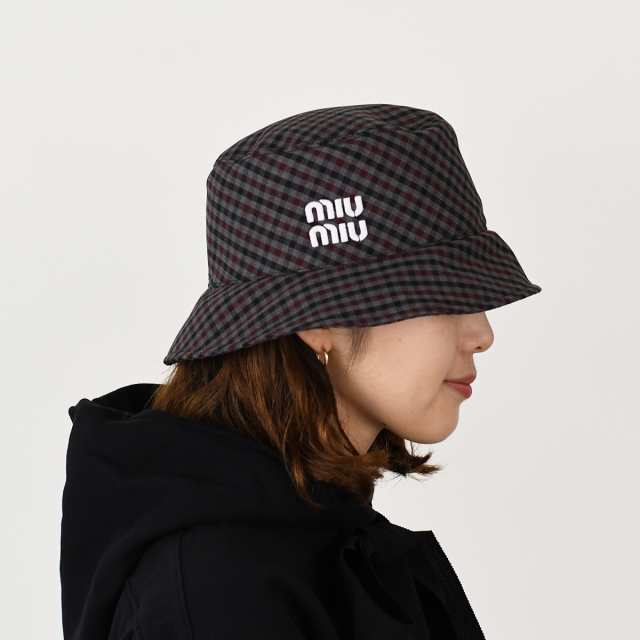 MIU MIU ミュウミュウ 帽子 ハット ギンガムチェック バケットハット 5HC196 2F84 レディース 女性 GRANATO ボルドー バケハ チェック 人気 おすすめ ギフト プレゼント