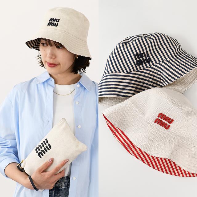 ミュウ ミュウ帽子 夏に最適☆】ミュウミュウ 麦わら帽子 ロゴ