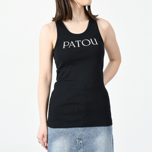 【訳あり】 PATOU タンクトップ トップス JE015 9994 レディース ブラック ロゴプリント コットン ロゴ クルーネック オーガニック コッ