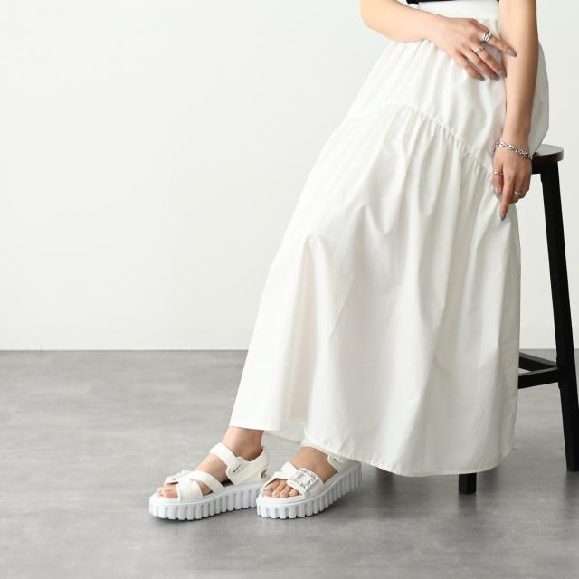 Roger Vivier ロジェ ヴィヴィエ ヴィヴ ゴーシック トレッキー ストラス バックル テクニカル ファブリック サンダル RVW70637560T58 レディース ホワイト ブラック ビジュー ロゴ 人気 おすすめ プレゼント ミュール