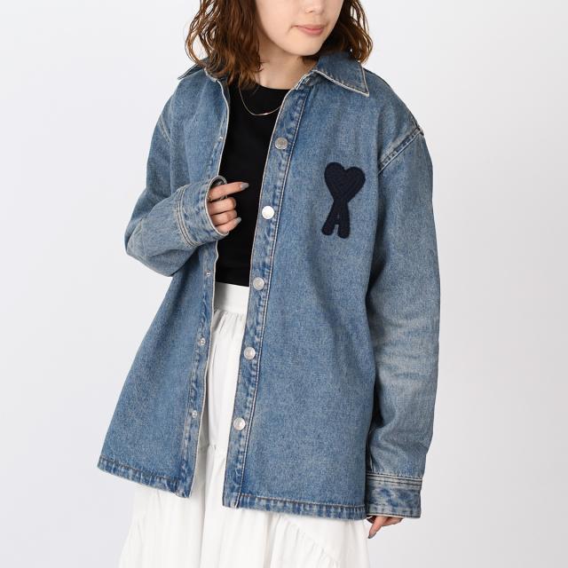 AMI ALEXANDRE MATTIUSSI AMI DE COEUR アミパリス Amiジャケット デニムジャケット ウォッシュドデニム オーバーシャツ HJK275 DE0046 レディース ユニセックス ブルー ユーズドブルー デニム 長袖