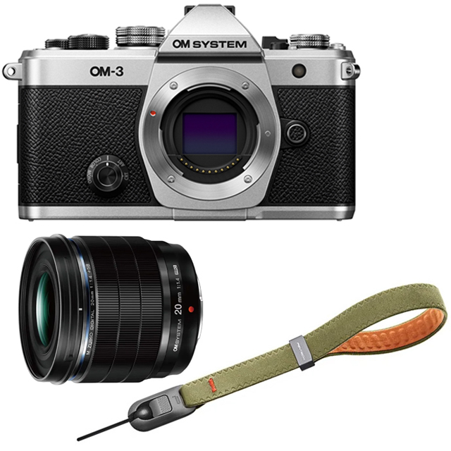 OM SYSTEM オーエムシステム OM-3 ボディ シルバー＋ED 20mm F1.4 PRO単焦点レンズ＋P-CB-294(グラスグリーン) セットの通販は