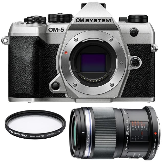 OM SYSTEM オーエムシステム OM-5 Mark II ボディー シルバー＋ED 60mm F2.8 Macro マクロレンズ＋フィルターセット
