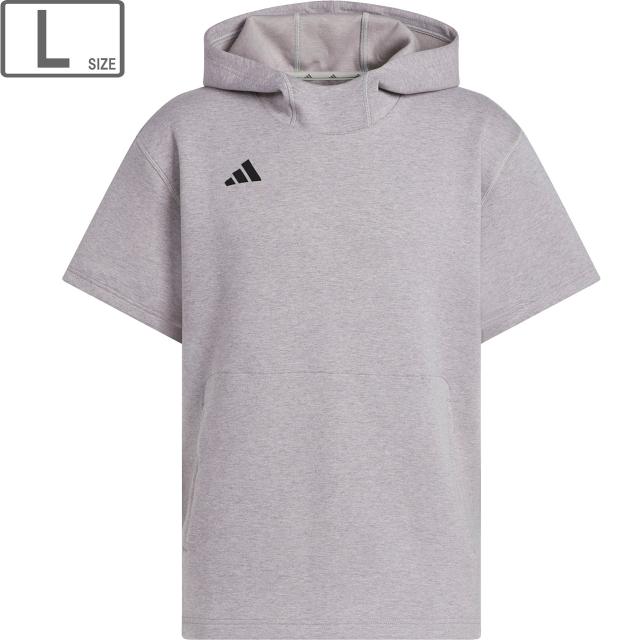 adidas アディダス 【ユニセックス】ダグアウト 半袖 パーカー 【ミディアムグレーヘザー】【Lサイズ】 JRY93