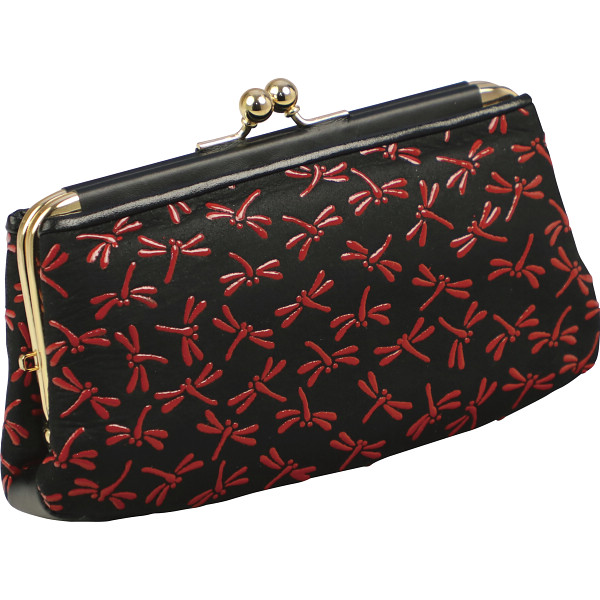 印伝トンボ柄あおりポケット付き親子がま口財布 レッド KP033-04の通販は