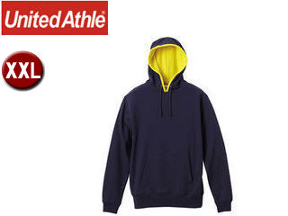 United Athle/ユナイテッドアスレ 10.0オンス スウェットプルオーバーパーカ（パイル） 【XXL】 （ネイビー×ブレージングイエロー）