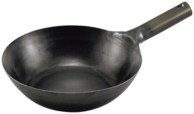 山田　鉄中華片手鍋　33cm　底平型　IH用(板厚2.3mm)サビ止め有