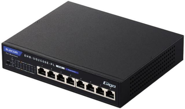 ELECOM エレコム ノン・インテリジェントスイッチングハブ/PoE/8界面/ACアダプターひな型/3年言いはなつ EHB-UG2C08E-PL