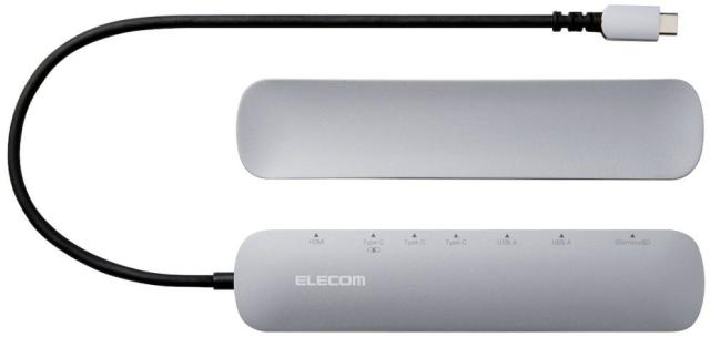 ELECOM エレコム Type-C ドッキングステーション/アルミボディ/固定用スタンド/USB-Ax2/HDMI/USB-Cx3/SD+microSD DST-C22SV_1
