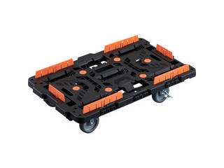 TRUSCO トラスコ中山 連結式樹脂製平台車 ビートル 700X450 自在5輪 内2輪ストッパー付 柵付 BT700KJ5S2-E100