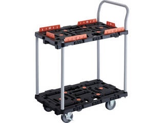 TRUSCO トラスコ中山 連結式樹脂製2段台車 ビートル 700X450 自在3輪 内2輪ストッパー付 柵 ハンドル付 BT724KJ3S2-E100