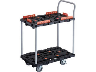 TRUSCO トラスコ中山 連結式樹脂製2段台車 ビートル 700X450 自在5輪 内2輪ストッパー付 柵 ハンドル付 BT724KJ5S2-E100