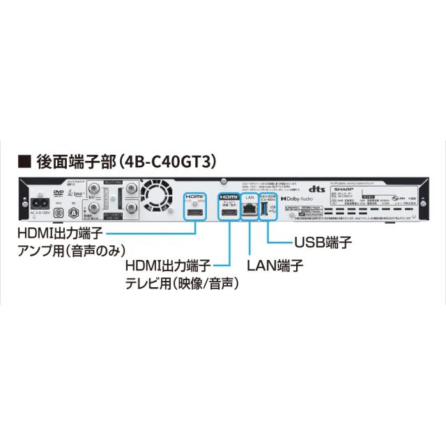 SHARP シャープ 4B-C40GT3 4TB 4Kチューナー内蔵 ブルーレイディスクレコーダー AQUOS アクオス