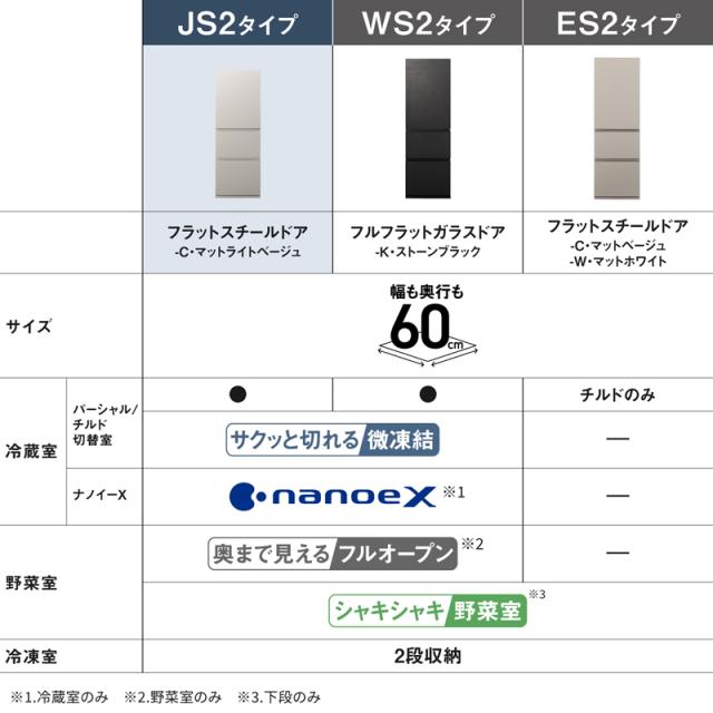 【5年間延長保証込】Panasonic パナソニック 【Ａエリア限定配送】【標準配送設置無料】NR-C33JS2L-C 冷凍冷蔵庫JSタイプ【326L】(左開き) 5年間延長保証込】Panasonic パナソニック 【Aエリア限定配送】【標準