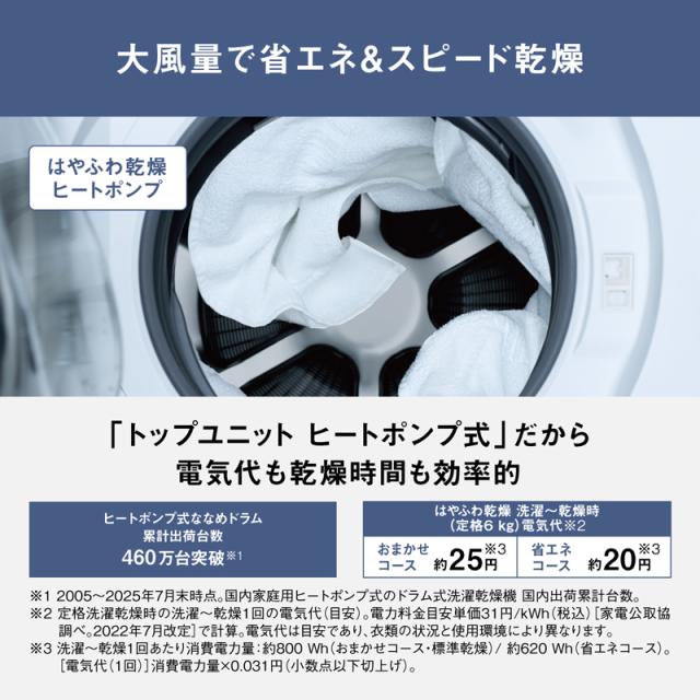 【5年間延長保証込】Panasonic パナソニック ドラム式洗濯機 洗濯12kg乾燥6kg 左開 ななめドラム LXシリーズ NA-LX127EL W「Ａエリア限定配送」_6