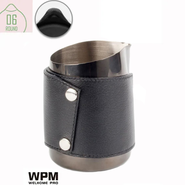 WPM HC7114TBK WPM ミルクピッチャー(ハンドルレス　ラウンドスパウト　牛レザースリーブ付き)ステンレス