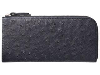 ★★★オストリッチL字ファスナー長財布 ブラック  S-NOL203003BKの通販は