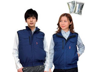 Okacho/岡潮 冷感保冷剤付き、空調ベスト+バッテリー付(ハーネス対応) ネイビー×ブラック 3Lサイズ 20221N-3L-0910