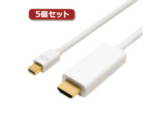 ミヨシ 【5個セット】 ミヨシ FullHD対応 miniDisplayPort-HDMIケーブル ホワイト 2m DPC-2KHD20/WHX5