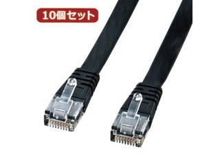 サンワサプライ 【10個セット】サンワサプライ UTPエンハンスドカテゴリ5より線フラットケーブル(ブラック・10m) LA-FL5-10