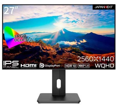 JAPANNEXT ジャパンネクスト WQHD対応 27型液晶ディスプレイ/DP×1、HDMI×2/ブラック/スピーカー/1年保証 JN-27IPS4FLWQHDR-HSP