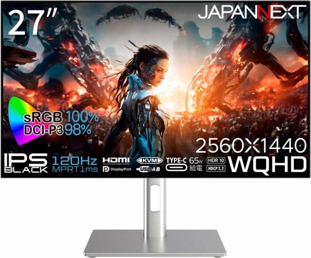 JAPANNEXT ジャパンネクスト 27インチゲーミングモニター(2560x1440/IPS/120Hz/DP/HDMI/Type-C65W給電/チルト/高さ調整/スイベル