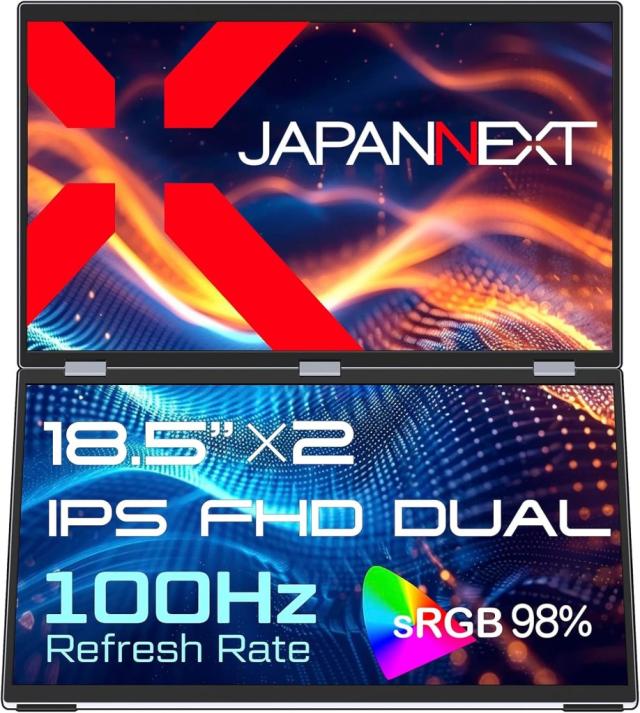 JAPANNEXT ジャパンネクスト フルHD18.5型デュアルモバイルディスプレイ(IPS/Type-Cx3/miniHDMIx2/スピーカー/2年保証) JN-DMD-IPS185F
