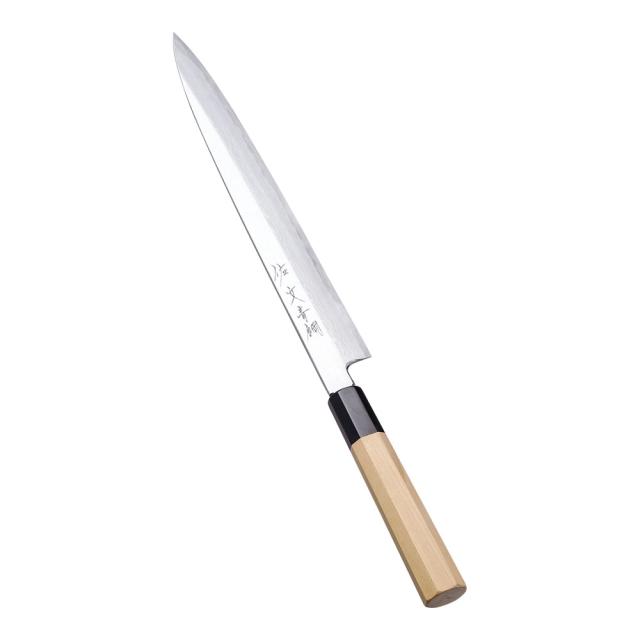 遠藤商事 TKG SA 佐文 青鋼波入 本霞 墨流し 柳刃 27cm 八角水牛柄