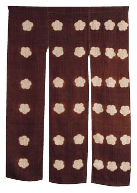 麻のれん　茶花柄（３枚）ＭＧ−２６