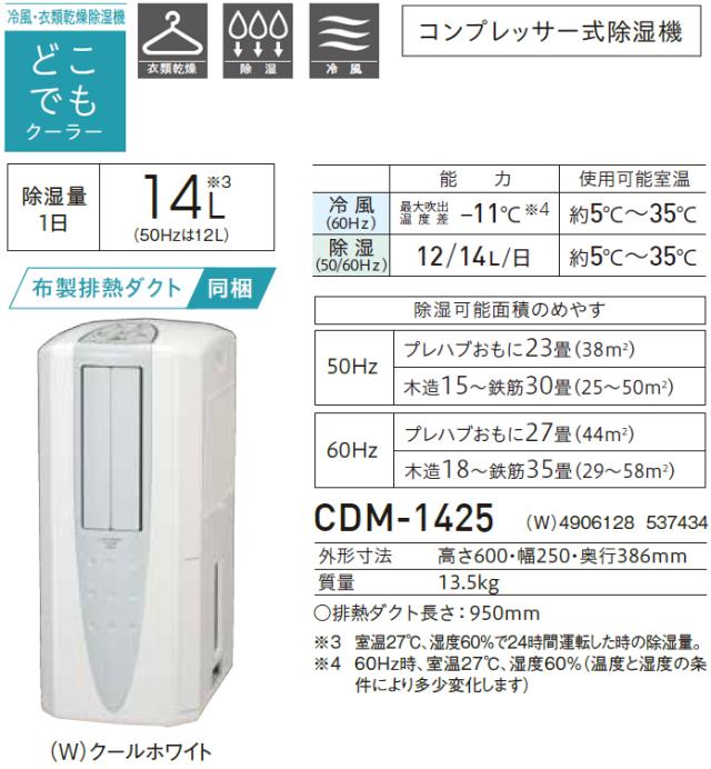 CORONA コロナ 冷風・衣類乾燥除湿機 どこでもクーラー CDM-1425 W