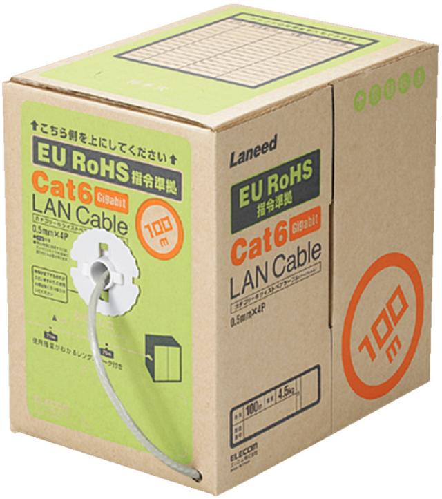 ELECOM エレコム 自作用カテゴリー6対応LANケーブル (リレックス・単線仕様) [ライトグレー] 100m LD-CT6/LG100/RS