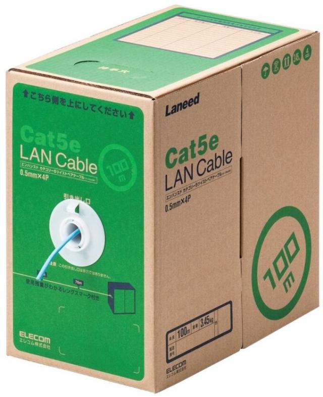 ELECOM エレコム RoHS対応LANケーブル/CAT5E/100m/ライトブルー/簡易パッケージ LD-CT2/LB100/RS