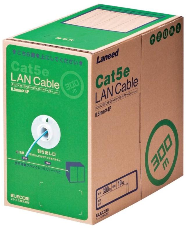ELECOM エレコム RoHS対応LANケーブル/CAT5E/300m/ライトブルー/簡易パッケージ LD-CT2/LB300/RS