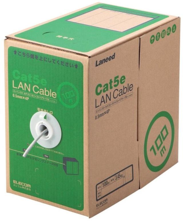 ELECOM エレコム RoHS対応LANケーブル/CAT5E/100m/ライトグレー/簡易パッケージ LD-CT2/LG100/RS