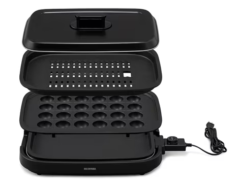 IRIS OHYAMA アイリスオーヤマ IHA-A30-B ブラック 網焼き風ホットプレート 3枚焼き