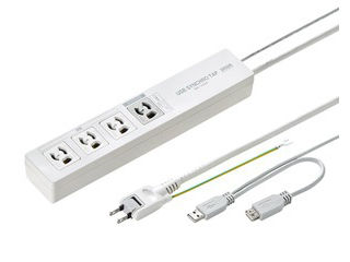 サンワサプライ パソコン連動タップ(USB感知式) 3P・4個口 2m TAP-RE34U-2